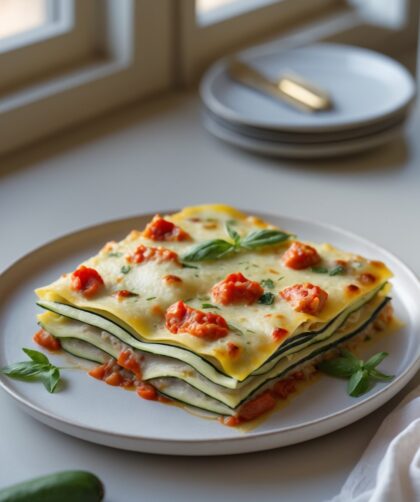 Martha Stewart-Inspired Vegetable Lasagna ready to serve