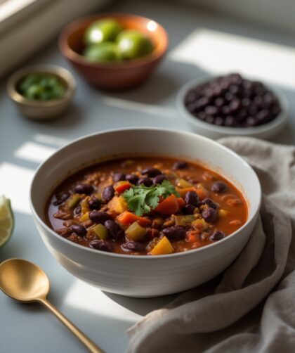 Martha Stewart-Inspired Vegetarian Chili ready to serve