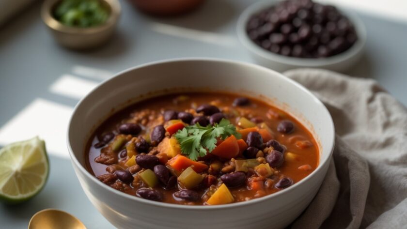 Martha Stewart-Inspired Vegetarian Chili ready to serve