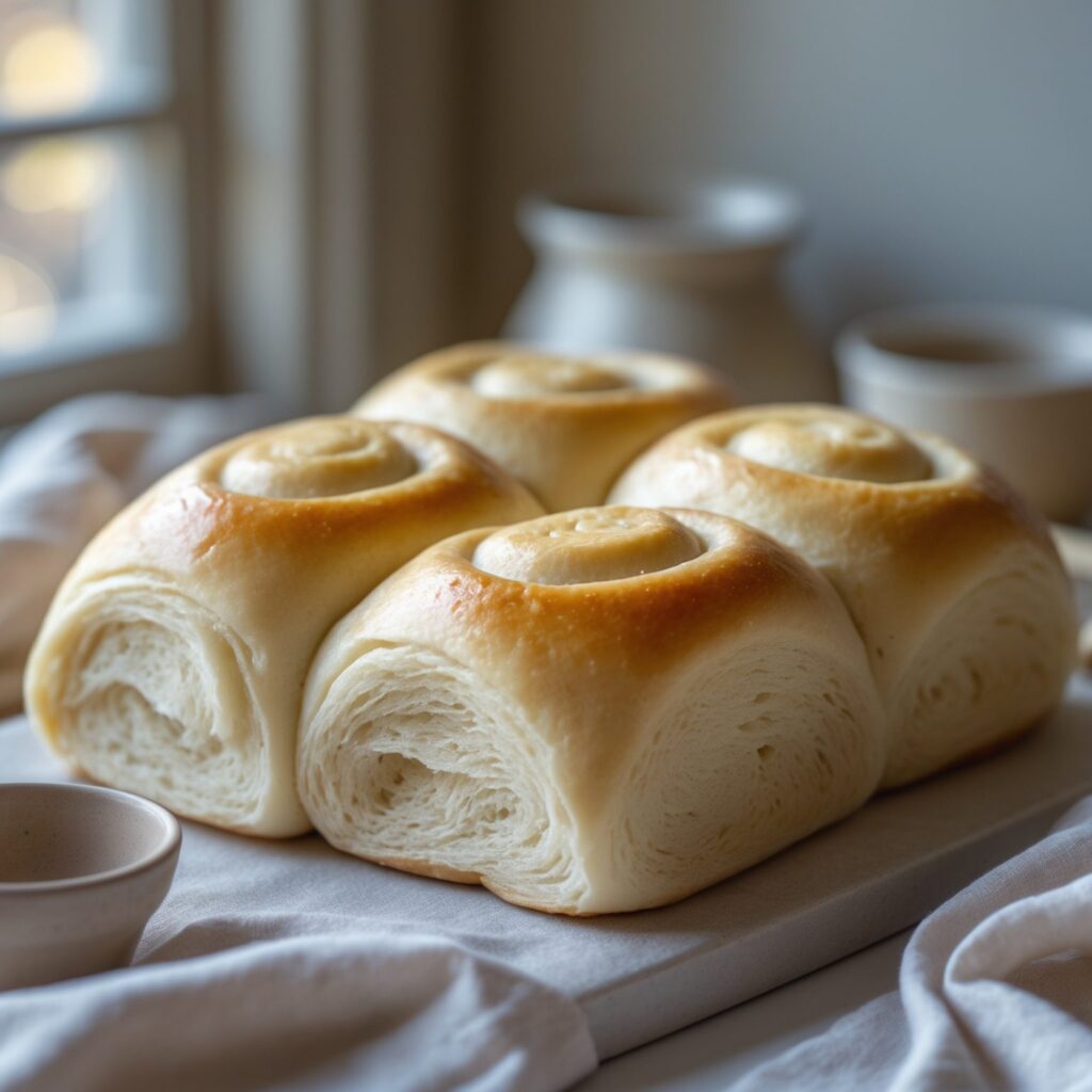 Close-up of Martha Stewart-Inspired Yeast Rolls showing its texture