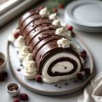 Martha Stewart-Inspired Yule Log Cake ready to serve