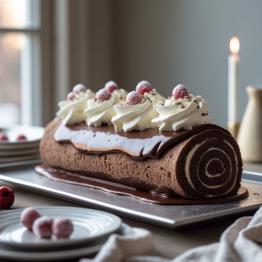 Close-up of Martha Stewart-Inspired Yule Log Cake showing its texture